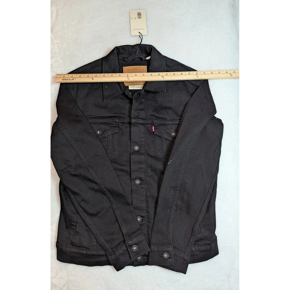 Levis Premium Trucker Jacket Mens Medium Black Denim Stretch Coat 723340403 NEW - Picture 8 of 12